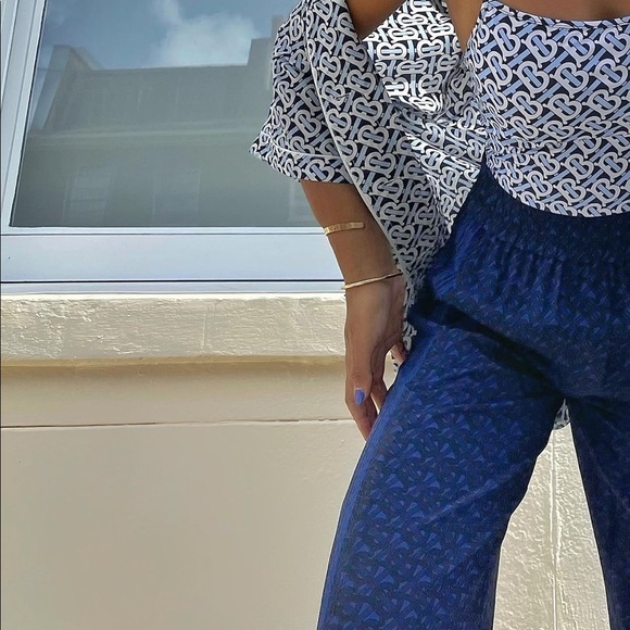 Burberry monogram stripe print silk wide leg trousers in deep royal blue - Picture 12 of 12